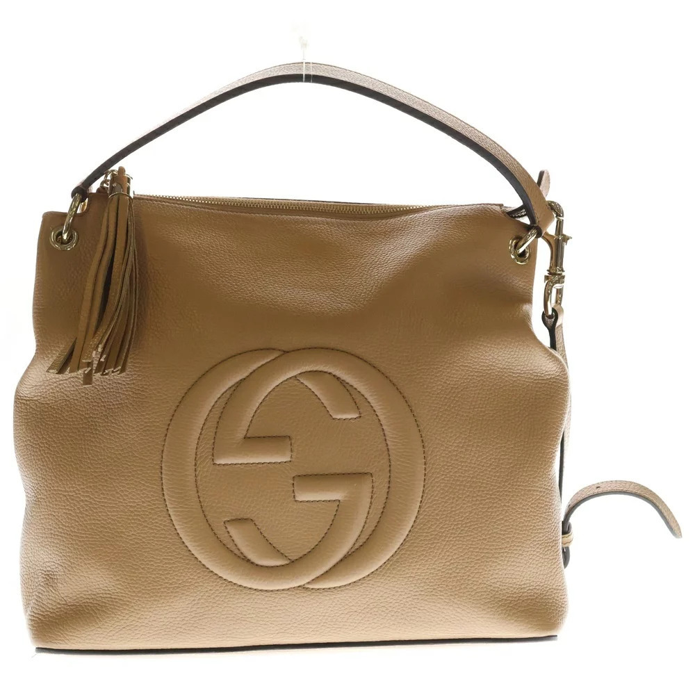 GUCCI Interlocking GG Soho Handbag Shoulder Bag Beige Leather